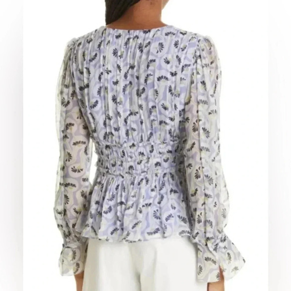 NWT Rebecca Taylor Deco Floral Print Silk Blouse - Fleur Aster Ruffle Peplum - Picture 4 of 13
